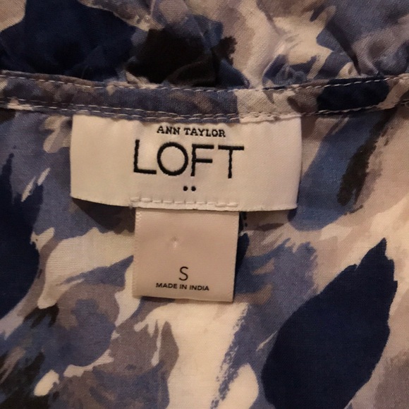 Loft Sleeveless Small Blue White Grey Top Ruffle - Picture 7 of 12